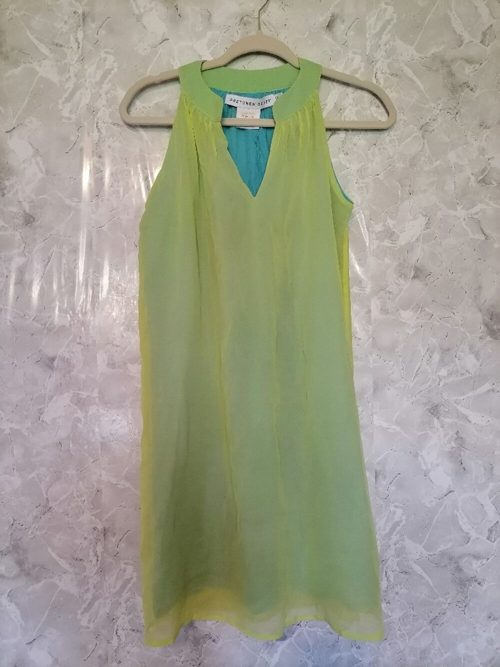 Gretchen Scott Dress Size XS YELLOW BLUE Cotton Stretch Accent Lined